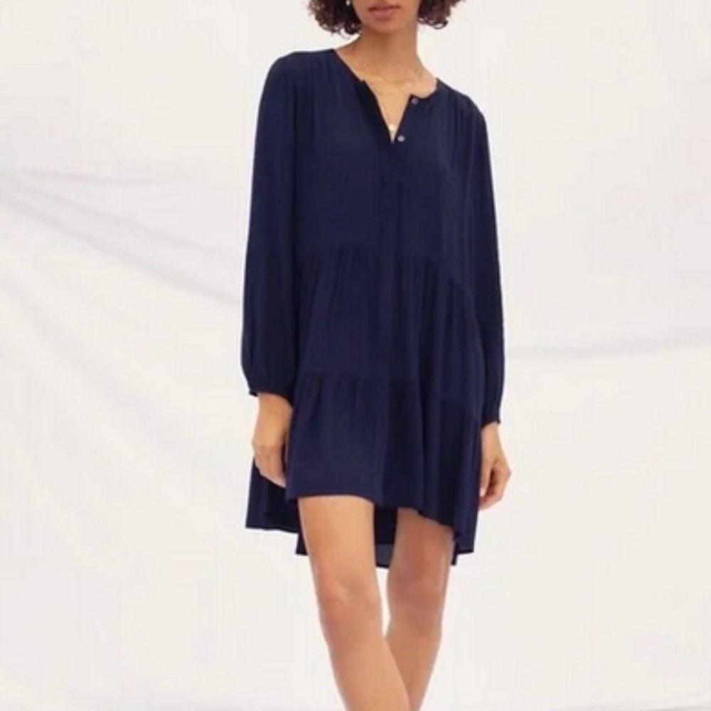 Aritzia Navy Long-Sleeve Tiered Mini Dress